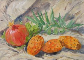 23. Granatapfel, Kaktusfeigen mit Oliven 30x40.jpg